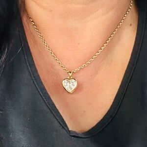Gold Heart Necklace with Crystal Centerpiece
